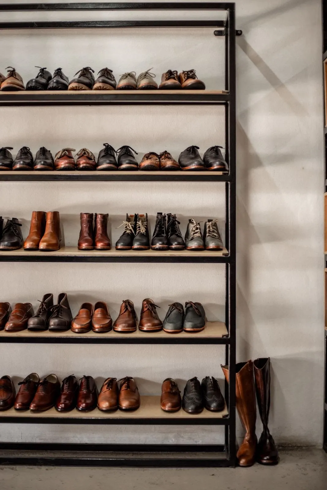 Shelves of finished pairs in the Room at Greenlyn Village